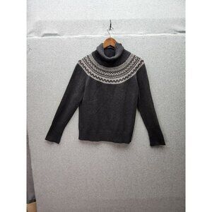 Talbots L Fair Isle Turtleneck Sweater Gray 90% Cotton 10% Merino Wool Womens Wi